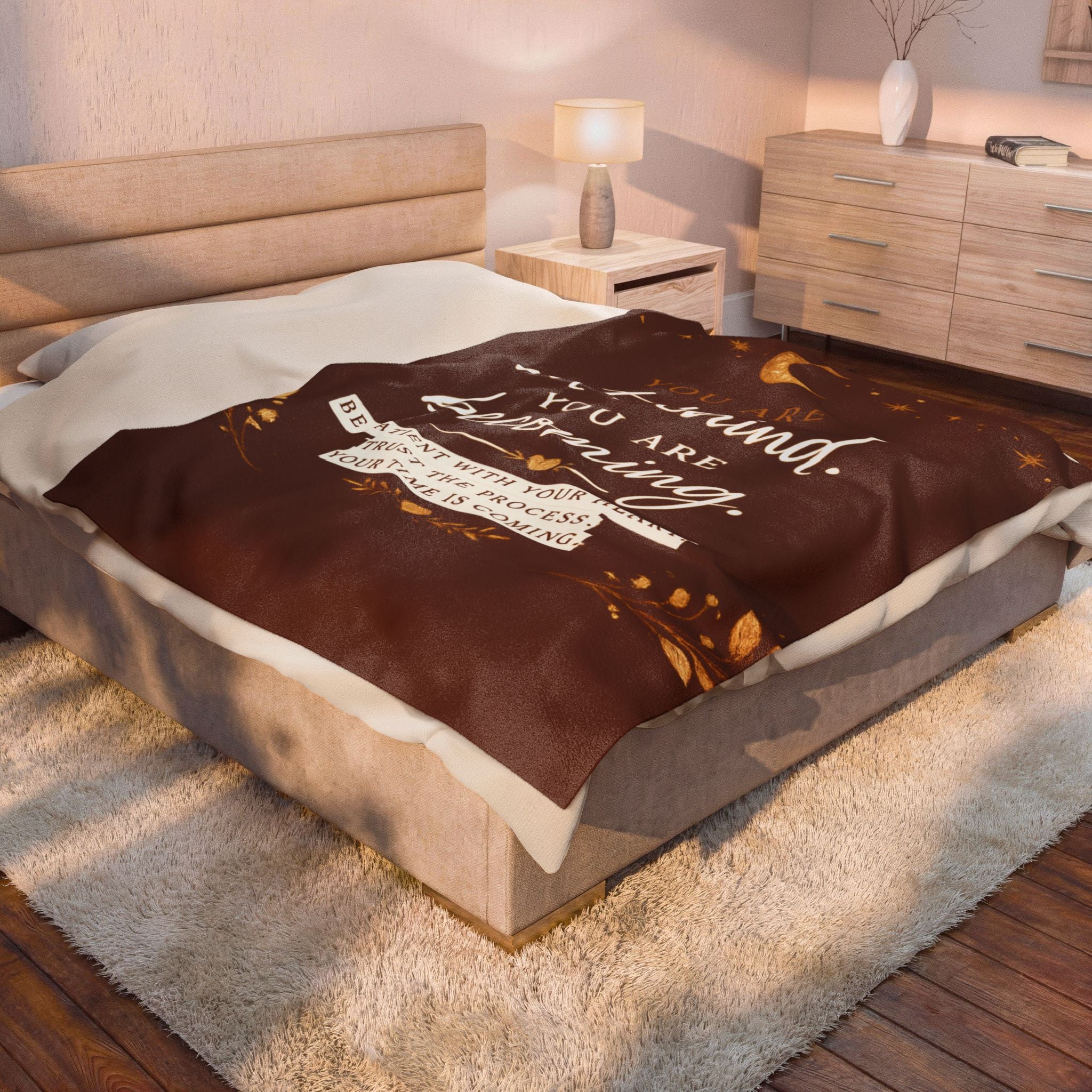 Inspirational Velveteen Plush Blanket — "You Are Not Behind, You Are Becoming" Cozy Motivational Throw