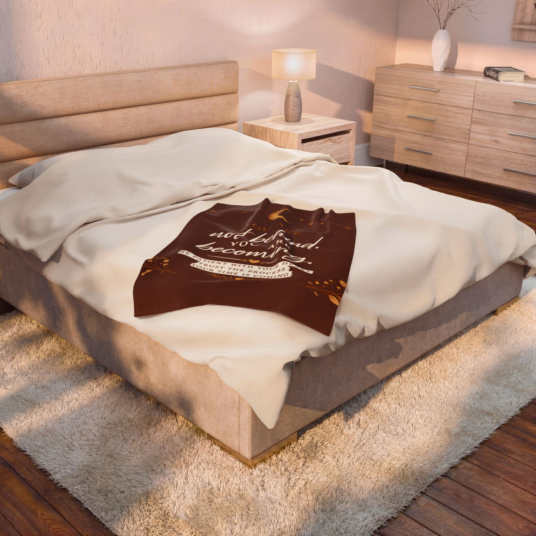 Inspirational Velveteen Plush Blanket — "You Are Not Behind, You Are Becoming" Cozy Motivational Throw