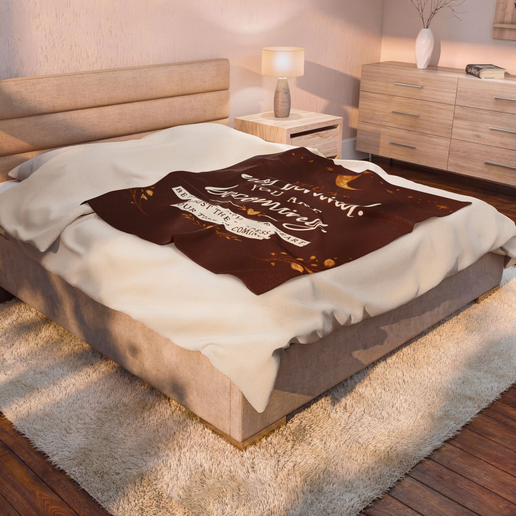 Inspirational Velveteen Plush Blanket — "You Are Not Behind, You Are Becoming" Cozy Motivational Throw