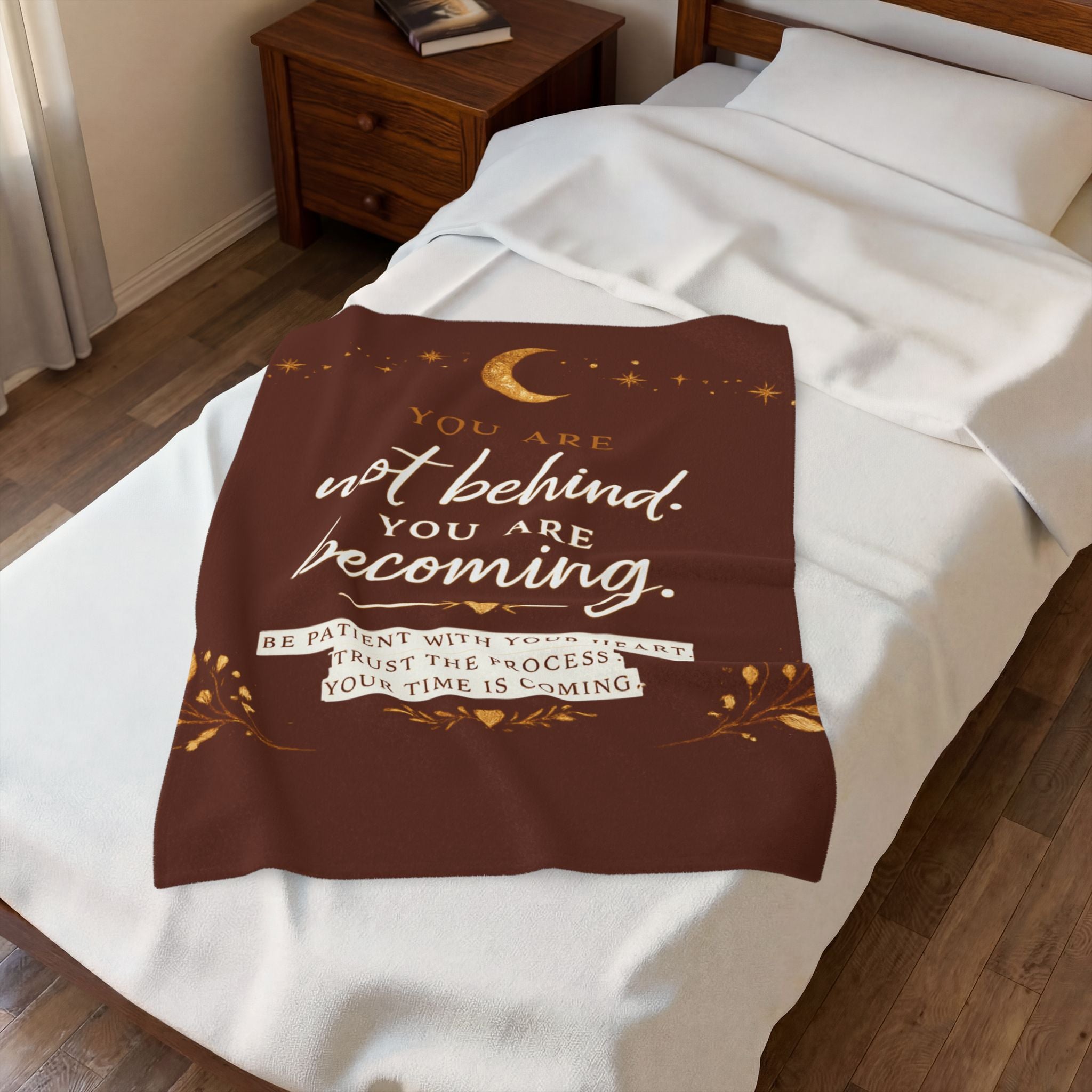 Inspirational Velveteen Plush Blanket — "You Are Not Behind, You Are Becoming" Cozy Motivational Throw