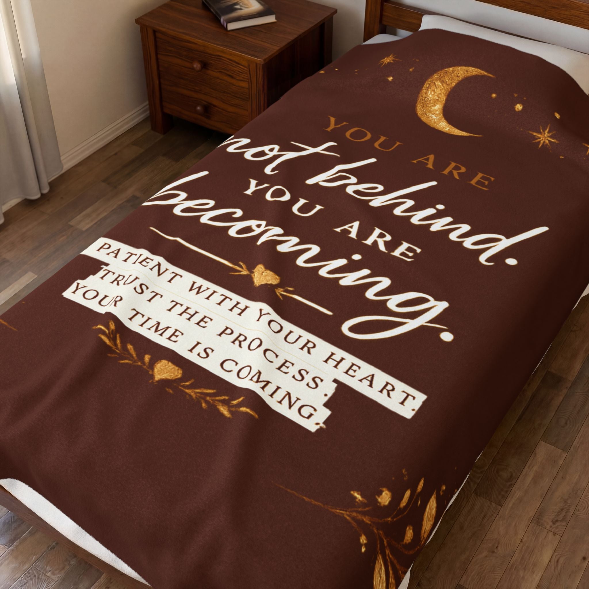 Inspirational Velveteen Plush Blanket — "You Are Not Behind, You Are Becoming" Cozy Motivational Throw