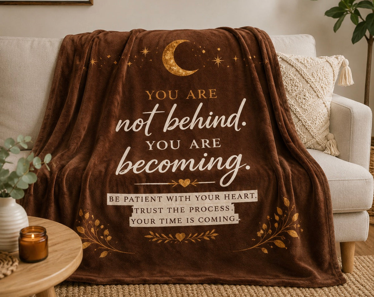 Inspirational Velveteen Plush Blanket — "You Are Not Behind, You Are Becoming" Cozy Motivational Throw