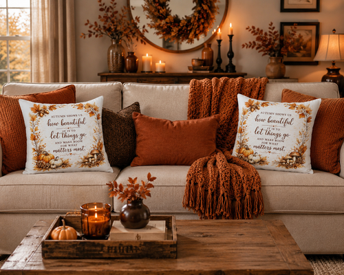 Autumn Leaves Decorative Pillow - "Autumn shows us how beautiful it is to let things go" Fall Throw Pillow